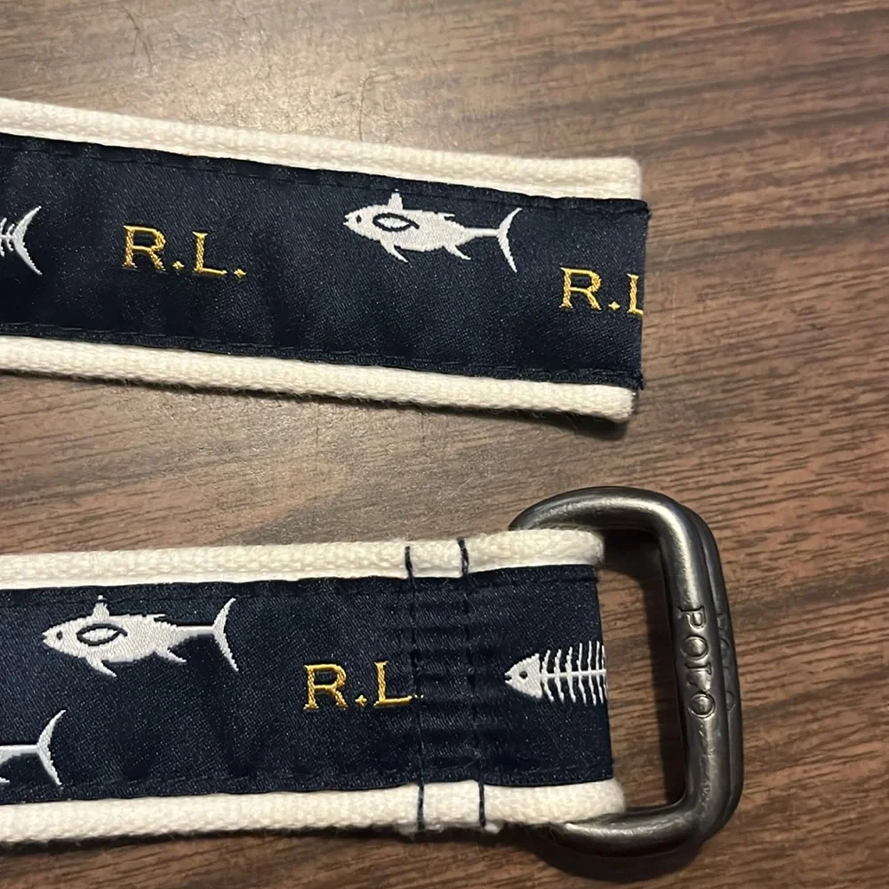 Polo Ralph Lauren Navy Blue Fish Pattern Belt Youth Size 10